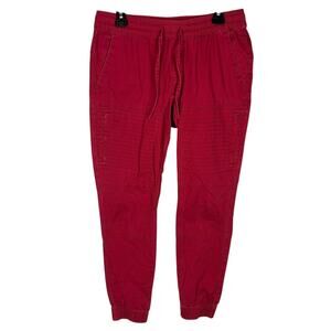 Ring Of Fire Pants Mens Medium Red Cotton Stretch Slash Pockets Tapar Drawstring